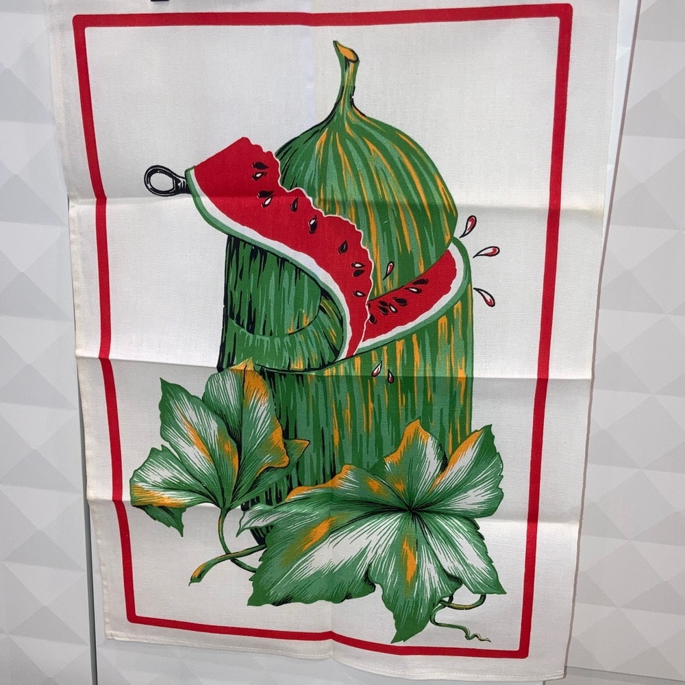 Vintage Watermelon and Gourd Print Tapestry Tea Towel Wall Hanging
